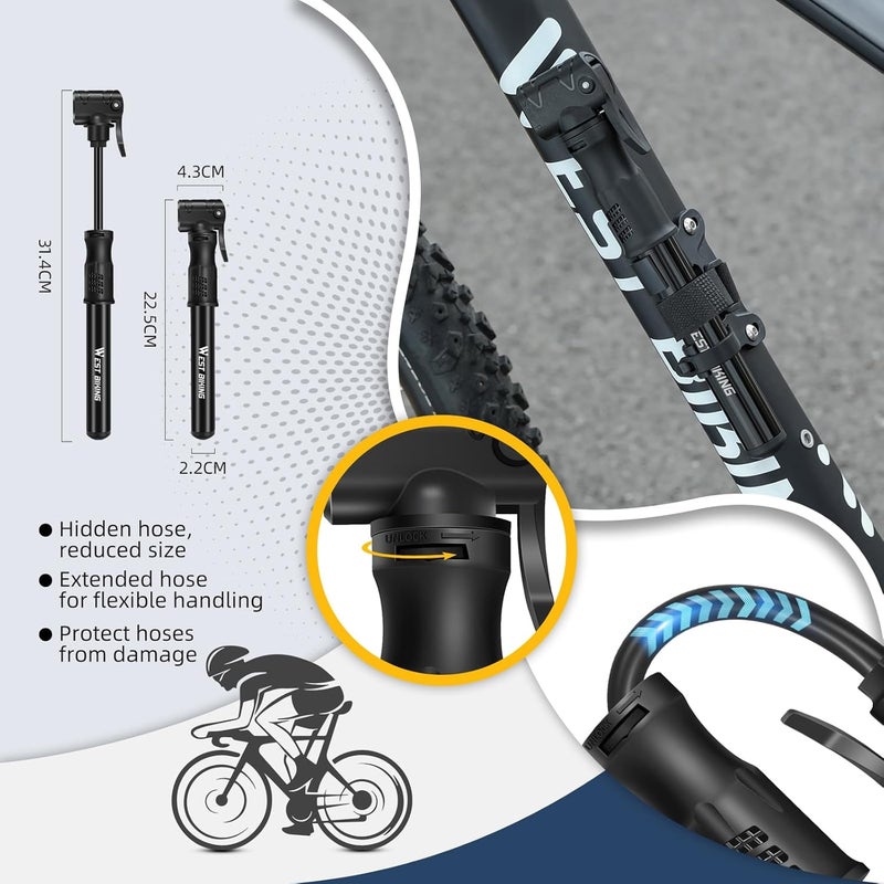 CYCLESPEED Mini Bike Pumps with Presta & Schrader Valve，Hand Mini Pump, Portable Inflator Pump with Repair Kit，Fast Tyre Inflator Pump Road and Mountain Bikes, Balls etc - Image 3